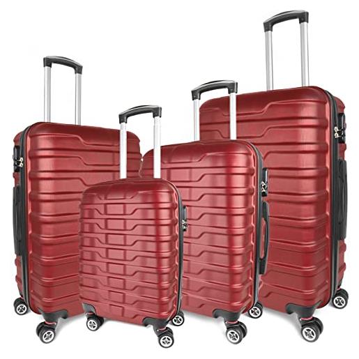 Vacanze Romane set valigie rigide di 4 pezzi in materiale abs, trolley bagaglio a mano leggero di 4 pezzi, valigia rigida con 8 ruote e lucchetto a combinazione (s-xl, rosso)
