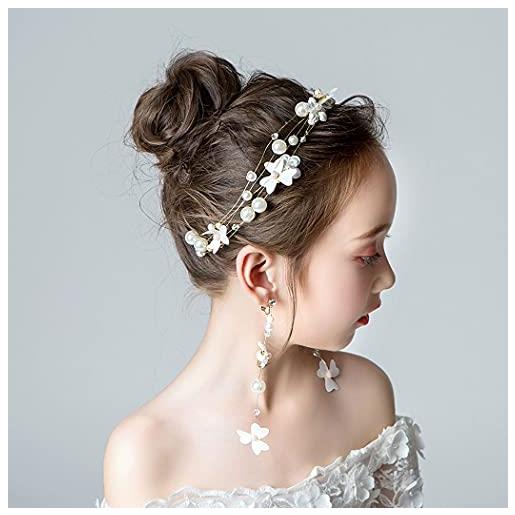 IYOU principessa bianca fiore copricapo perla vestito per capelli santa comunione nuziale nozze accessori per capelli per ragazze di fiori