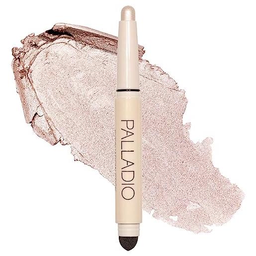 Palladio waterproof eyeshadow stick with blending sponge, long lasting & effortless application, smudge free & crease proof formula, matte & shimmer shades, buildable eye shadow (pearl shimmer)