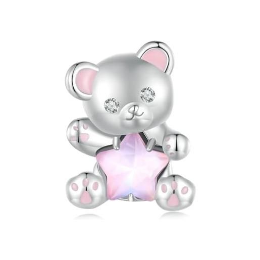 ZaliOan charm compatibili con bracciali，ciondoli in argento sterling 925-orso rosa