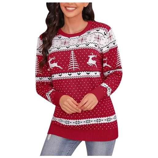 Irevial maglione natalizio donna invernale, maglia di natale famiglia girocollo pullover in maglieria maglia sweater maglioni natalizi a manica lunga con stampa