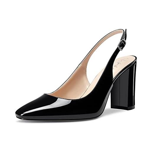NobleOnly donna alto high chunky blocco tacco heel chiusa quadrata punta slingback pumps slip-on cute dress ufficio scarpe 8.5 cm heels nero 43 eu