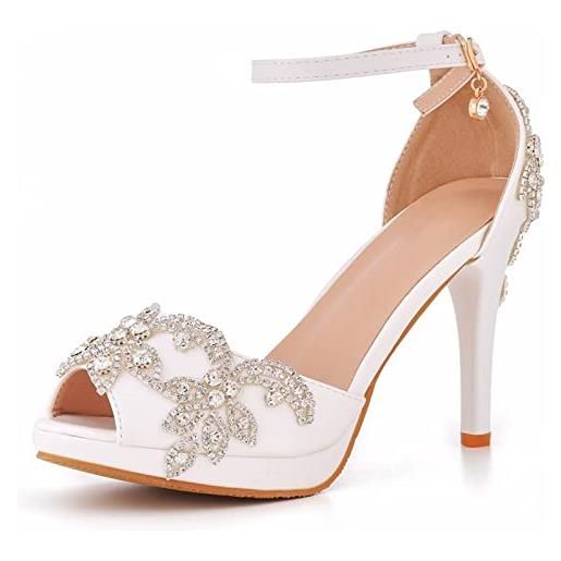 ZJING scarpe da sposa per donna, scarpe da sposa da sposa, scarpe da sposa aperte con tacco alto, scarpe da ballo da donna con tacco alto standard/latino, bianca, 37 eu