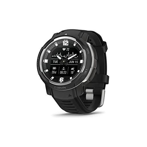 Garmin instinct crossover, smartwatch ibrido, 45mm, rugged design e lancette super-luminova, autonomia 28 giorni, +30 sport, gps, cardio, spo2, activity tracker (black)