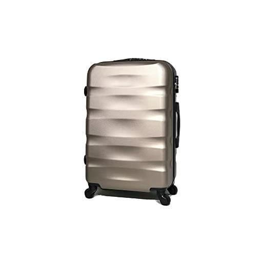 CELIMS valigia in abs, rigida, resistente, leggera, con 4 ruote girevoli a 360° e lucchetto integrato, champagne, moyenne - 65x40x26