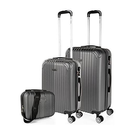 ITACA - set valigie - set valigie rigide offerte. Valigia grande rigida, valigia media rigida e bagaglio a mano. Set di valigie con lucchetto combinazione tsa t71515b, antracite