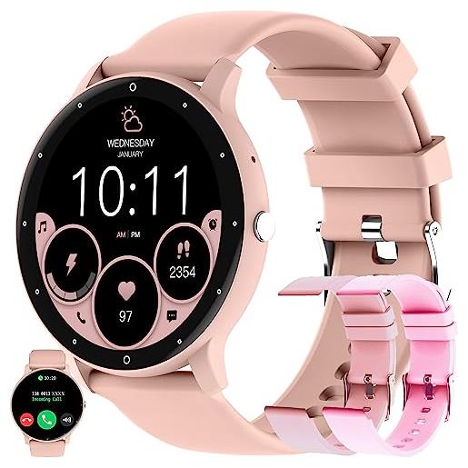 ZPIMY smartwatch uomo chiamata bluetooth e risposta vivavoce, 1,39 smart watch orologio fitness intelligente con cardiofrequenzimetro, pressione sanguigna spo2 notifiche messaggi, android ios (rosa)