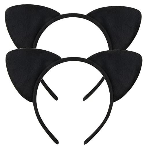 Balloome cerchietto da donna con orecchie di gatto, nero, 2 pezzi, per cosplay, halloween, festa di natale, decorazione quotidiana (cartone animato)
