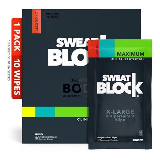 Sweat. Block maximum strength antiperspirant sweat wipes - for excessive sweat protection - extra large - up to 7 day protection per use - 10 count - unisex