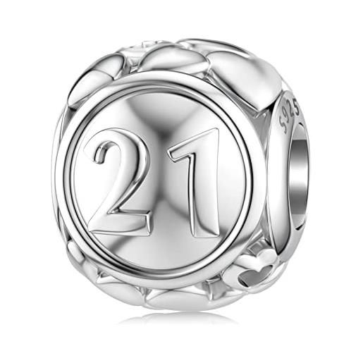 DALARAN charm in argento sterling per pandora 16, 18, 21°, 30°, 40°, 50°, 60° compleanno, con cuore dorato, oro bianco argento sterling, nessuna pietra preziosa