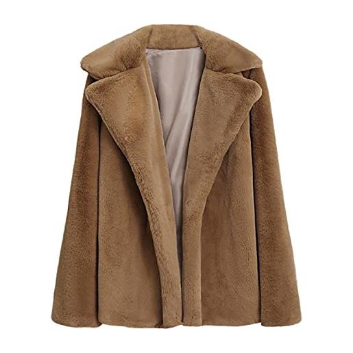 LZPCarra giacca da donna in pelliccia sintetica - giacca da donna - cappotto invernale da donna, elegante e caldo, in tinta unita, con colletto a risvolto, giacca in pile, grigio. , s