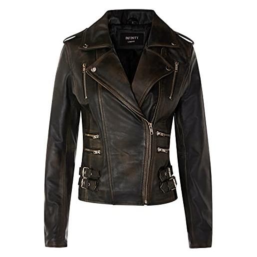 Infinity Leather giacca da moto nero retrò in pelle 100% nappa da donna m