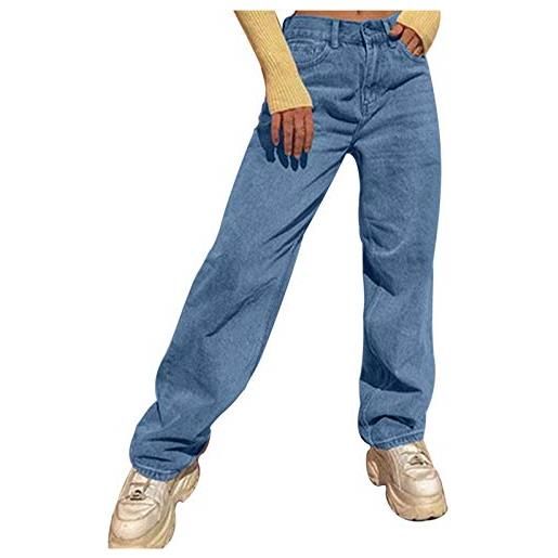 LZPCarra baggy jeans da donna hip hop, jeans lunghi y2k loose straight jeans jeans a vita alta, gamba larga, jeans con gamba larga, jeans da streetwear, blu, s