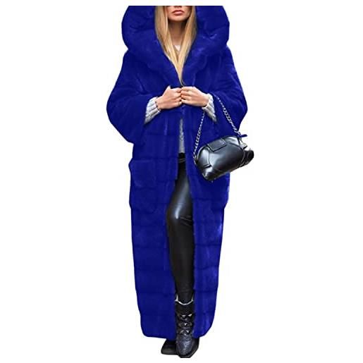 SGSD cappotto in pelliccia sintetica da donna, con cappuccio, lungo, caldo, in pelliccia sintetica, da donna, nero , xxl