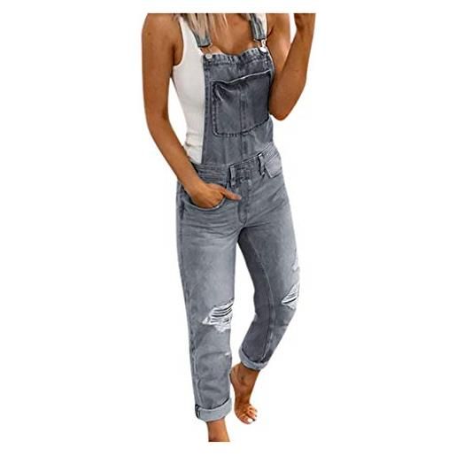 LZPCarra salopette da donna per jeans - salopette in jeans da donna, lunghezza elasticizzata, in jeans stretch, grigio. , xl