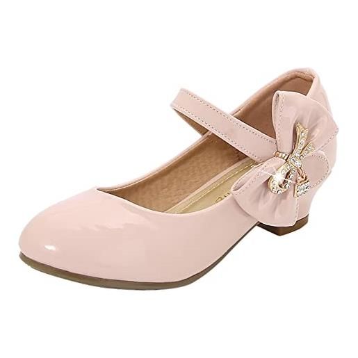 Generic mary jane scarpe ragazza principessa scarpe con tacco scarpe da scuola eleganti principesse scarpe bambini tacco a tacco festivo scarpe da sposa/ballerine/scarpe in pelle, bianco, 34