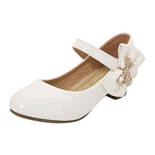 Generic mary jane scarpe ragazza principessa scarpe con tacco scarpe da scuola eleganti principesse scarpe bambini tacco a tacco festivo scarpe da sposa/ballerine/scarpe in pelle, bianco, 36