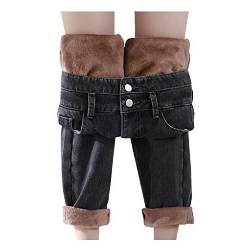 SGSD jeans termici da donna: pantaloni termici da donna, con interno in pile, jeans invernali da donna, imbottiti, jeans in denim, leggings termici imbottiti, grigio scuro, l