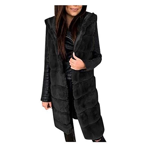 SGSD gilet da donna in pelliccia sintetica, giacca in pelliccia sintetica, con cappuccio, a001 nero, xxxxl