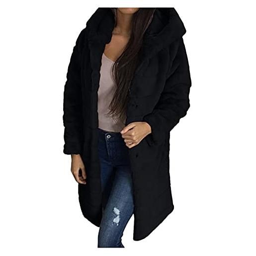 LZPCarra cappotto di pelliccia da donna lungo in pelliccia sintetica, caldo e lungo, in pelliccia sintetica, morbido, elegante, cardigan con cappuccio, a001 nero, m