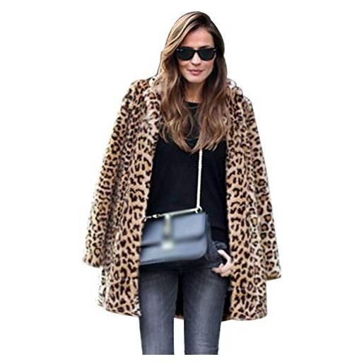 JEELINBORE cappotto giacca pelliccia sintetica invernale parka outerwear caldo lapel giacche cappotti stampa leopardo (leopardo, cn s)