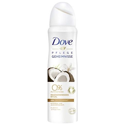 Dove - spray deodorante rituale rigenerante al cocco e ai fiori di gelsomino, 0% , confezione da 6 (6 x 150 ml)