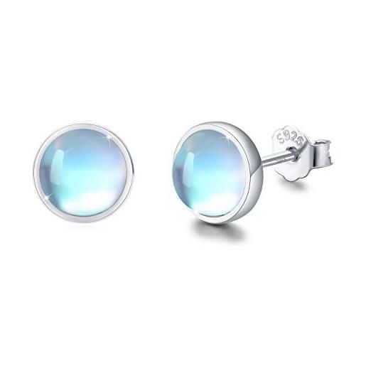 CUOKA MIRACLE orecchini in pietra di luna orecchini in argento sterling 925 con pietra di luna rotondi arcobaleno per ragazze orecchini ipoallergenici per donne bambini (a)