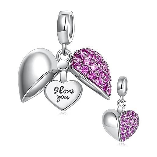 GW love charm bead lady argento sterling 925 adatto per collana e bracciale p andora stile(rosa scuro-i love you)