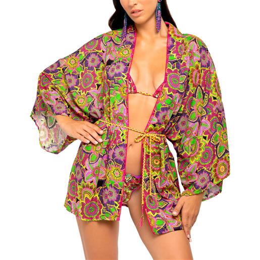 4GIVENESS kimono con cintura tropical bouquet donna