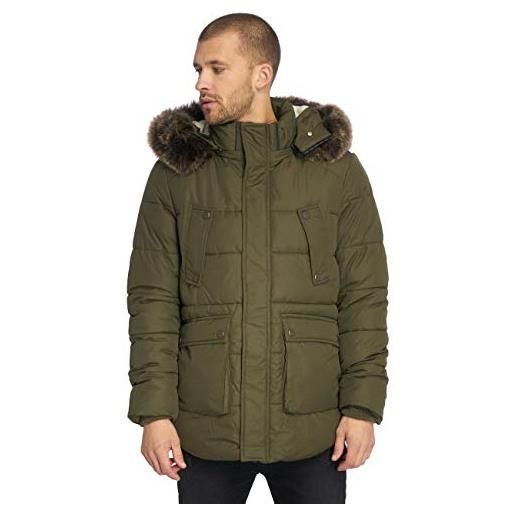 Urban Classics giacca con cappuccio in pelliccia sintetica, verde (darkolive 00551), l uomo