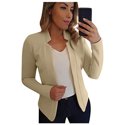 OMZIN donna blazer suit open front cardigan 3/4 sleeve fitted jacket casual office cropped blazer royal blue m