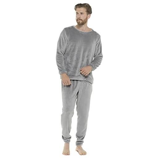 Style It Up pigiama da uomo in flanella di pile di velluto luccicante pigiami morbidi e caldi twosie, grigio, xxl