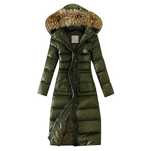 LvRao donna piumini lunghi leggeri cappotti invernali con cappuccio piumino invernale pelliccia ecologica (#2 verde, asia l)