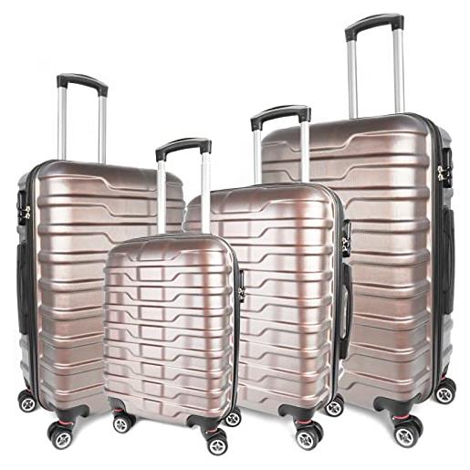 Vacanze Romane set valigie rigide di 4 pezzi in materiale abs, trolley bagaglio a mano leggero di 4 pezzi, valigia rigida con 8 ruote e lucchetto a combinazione (s-xl, oro champagne)