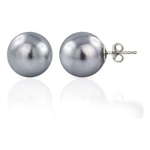 inSCINTILLE le perle orecchini di perle a lobo in argento rodiato 925 (diametro: 1.4 cm, grigio)