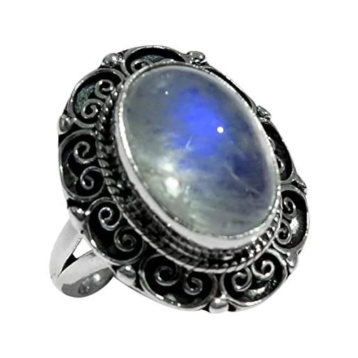 Tibetan Silver anello pietra di luna naturale anelli argento sterling 925 per donna designer vintage fatto a mano, gioielli moda per regali, anello regolabile