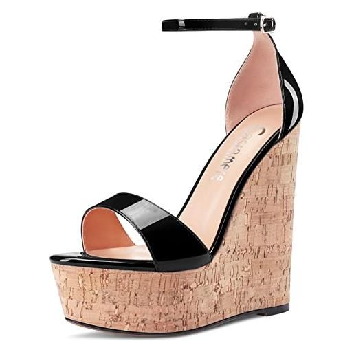 Castamere donna alto high zeppa piattaforma tacco heel aperte sulla punta cinturino alla caviglia sandali da matrimonio feste dress 15 cm heels nero 36 eu