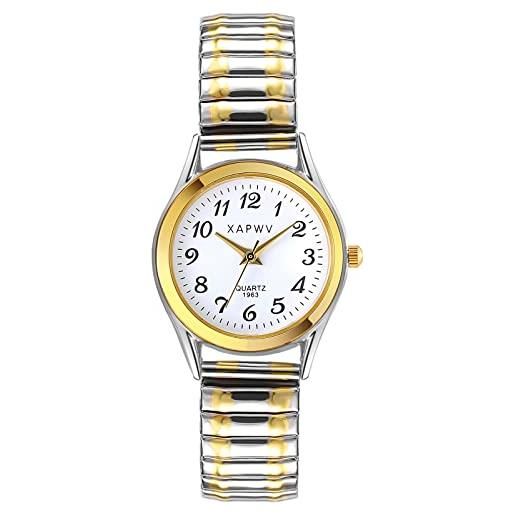 JewelryWe orologio da polso da donna, elegante, analogico, al quarzo, con quadrante digitale e cinturino in lega elastica, oro/argento, 1-oro/argento
