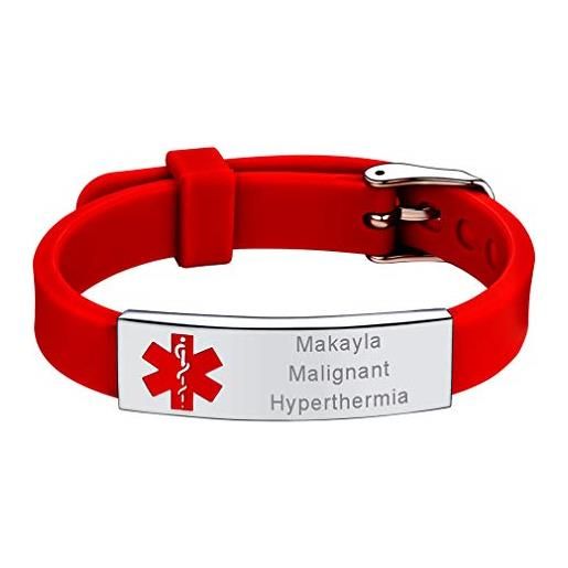 Supcare medico emergenza bracciale uomo donna personalizzato, braccialetto incisione identificativo, rosso braccialetti silicone personalizzabili, 15-21 cm regolabile bracciale salvavita pazienti