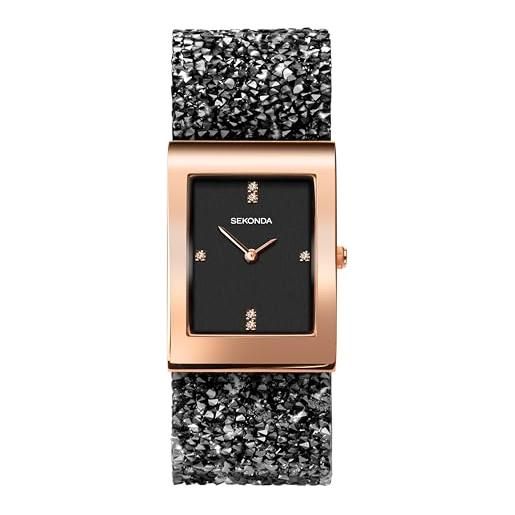 Sekonda seksy - orologio da donna con cristalli swarovski, cinturino in cristallo swarovski, impermeabile, regolabile oro rosa/cristalli neri