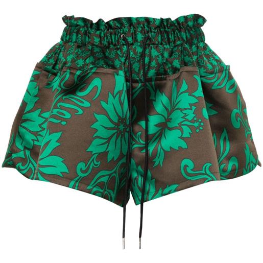 sacai shorts sportivi svasati a fiori - verde