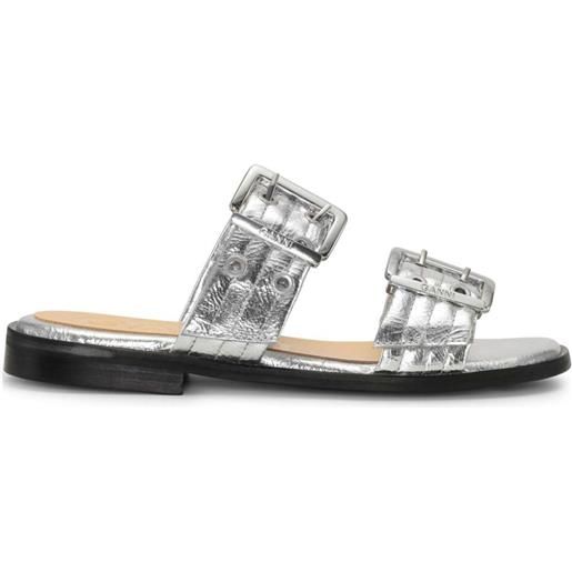 GANNI sandali slides con fibbia - argento