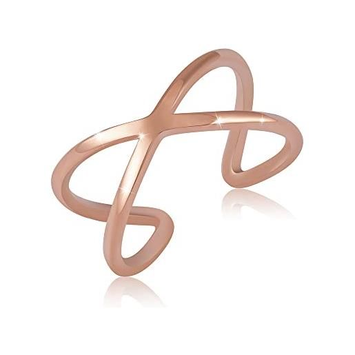 GD GOOD.designs EST. 2015 anello regolabile da donna a forma di x in acciaio inossidabile in argento, oro o oro rosa i anello aperto da donna con placcatura in oro 18 carati (oro rosa)