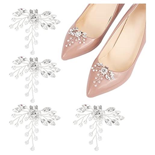 WEBEEDY 2 paia matrimonio strass perla scarpa clip perle cristalli brillano fibbie festa sposa scarpa decorazione gioielli decorazioni rimovibili per scarpe per appartamenti