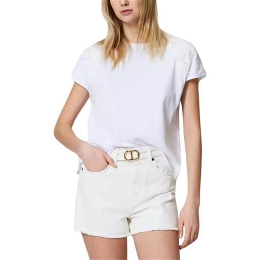 Twinset Milano t shirt donna con patch floreali bianco / s