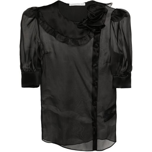 Alessandra Rich floral-appliqué silk blouse - nero