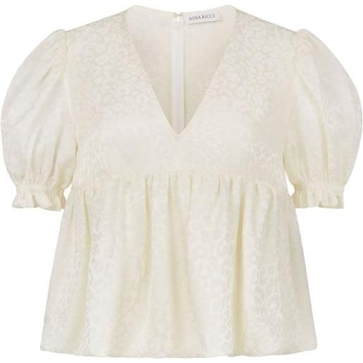 Nina Ricci leopard-jacquard babydoll blouse - bianco