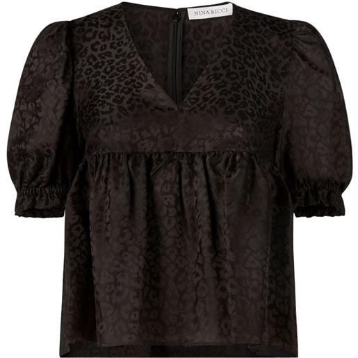 Nina Ricci leopard-jacquard babydoll blouse - nero