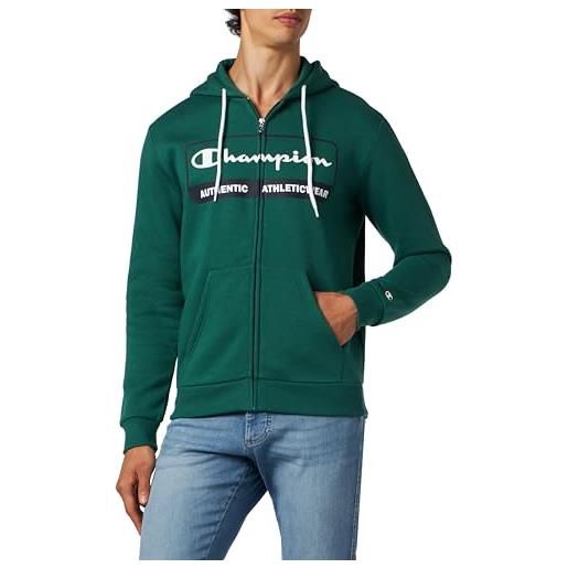 Champion legacy graphic shop authentic - powerblend fleece full zip felpa con cappuccio, verde scuro, l uomo fw23