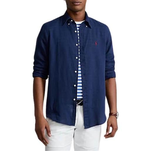 Polo Ralph Lauren camicia uomo in lino botton down blu navy / s